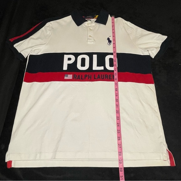 Polo Ralph Lauren Mens Size Large Mesh Polo Shirt US Flag Big Pony Logo Gray - Picture 3 of 9